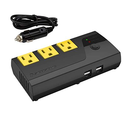 Scosche PI200PS-1 INVERT200-200W Car Power Inverter with 4 USB Ports - 12V DC to 110V AC Converter for Vehicles - Vehicle Outlet Plug Adapter - DC to AC Converter - Car Charger for Laptop Computer Scosche PI200PS-1 INVERT200-200W Car Power Inverter with 4 USB Ports - 12V DC to 110V AC Converter for Vehicles - Vehicle Outlet Plug Adapter - DC to AC Converter - Car Charger for Laptop Computer