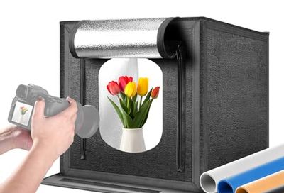 NEEWER Upgraded Photo Studio Light Box, 24"x24" Portable Mini Folding Product Photography Lightbox, 160LEDs 4 Backdrops Dimmable Glare Free Picture Booth Shooting Tent for Jewelry Electronics, LP60