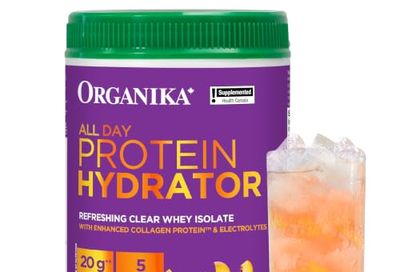 Organika Canadian-Made Protein Hydrator- Peach Mango Flavour- Clear Whey Protein Isolate with Collagen, Electrolytes, and Probiotics. Easy to Digest, 20g Protein Per Serving- 650g