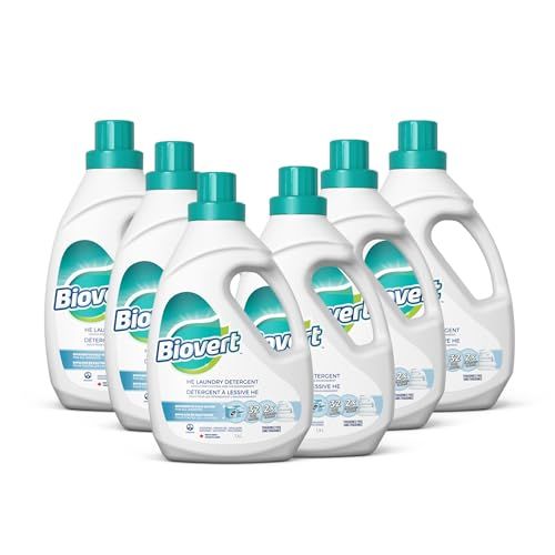 Biovert Laundry Detergent, Biodegradable Formula & ECOLOGO Certified, HE Compatible, Plant-Based Formula, Gentle & Powerful Cleaning, Made in Canada, Fragrance Free, 32 Loads, 1.4 Litres (Pack of 6) Biovert Laundry Detergent, Biodegradable Formula & ECOLOGO Certified, HE Compatible, Plant-Based Formula, Gentle & Powerful Cleaning, Made in Canada, Fragrance Free, 32 Loads, 1.4 Litres (Pack of 6)