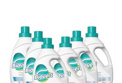 Biovert Laundry Detergent, Biodegradable Formula & ECOLOGO Certified, HE Compatible, Plant-Based Formula, Gentle & Powerful Cleaning, Made in Canada, Fragrance Free, 32 Loads, 1.4 Litres (Pack of 6)