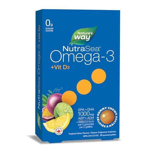 Nature's Way NutraSea Omega 3 Gummy Chews, 1000mg EPA & DHA + Vitamin D3, 60ct Nature's Way NutraSea Omega 3 Gummy Chews, 1000mg EPA & DHA + Vitamin D3, 60ct