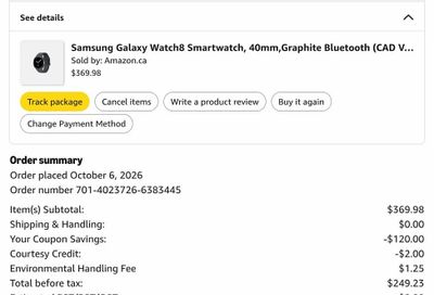 Amazon.ca: Samsung Galaxy Watch8 Smartwatch, 40mm (250+ tax at checkout)