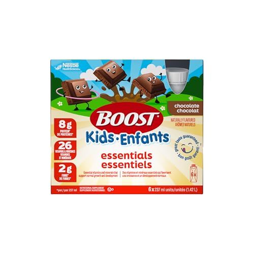 Boost Kids Essentials Chocolate, Nutritional Supplement for Kids 4-12, Supports Normal Growth & Development, 8g Protein, 26 Vitamins & Minerals, 2g Fibre, Immune Support, Gluten-Free, 6 Boxes, 1.4 L Boost Kids Essentials Chocolate, Nutritional Supplement for Kids 4-12, Supports Normal Growth & Development, 8g Protein, 26 Vitamins & Minerals, 2g Fibre, Immune Support, Gluten-Free, 6 Boxes, 1.4 L