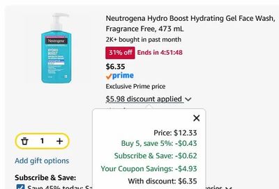 Amazon.ca: Neutrogena Hydro Boost Hydrating Gel Face Wash $6.35 with S&S (Was 17.97$)