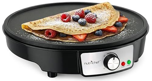 Electric Griddle Crepe Maker Cooktop - Nonstick 12 Inch Aluminum Hot Plate with LED Indicator Lights & Adjustable Temperature Control - Wooden Spatula & Batter Spreader Included Electric Griddle Crepe Maker Cooktop - Nonstick 12 Inch Aluminum Hot Plate with LED Indicator Lights & Adjustable Temperature Control - Wooden Spatula & Batter Spreader Included