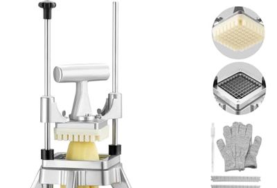 VEVOR Commercial Vegetable Fruit Chopper 3/8″ Blade Heavy Duty Professional Food Dicer Kattex French Fry Cutter Onion Slicer Stainless Steel for Tomato Peppers Potato Mushroom, Sliver