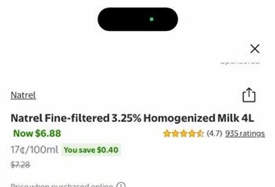 Walmart: Natrel Fine-Filtered 3.25% Homogenized Milk 4 L
