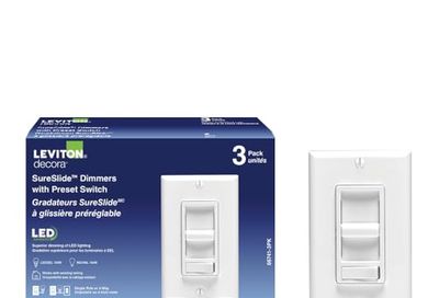 Leviton 3-Pack SureSlide Dimmer Switch for Dimmable LED, Halogen and Incandescent Lighting, 66741-3PK, Wallplates Included, White