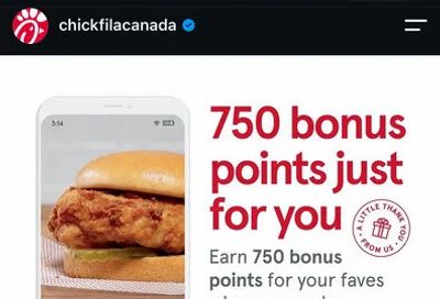 Chick-fil-A app purchase and get 750 points (ends Oct 10)
