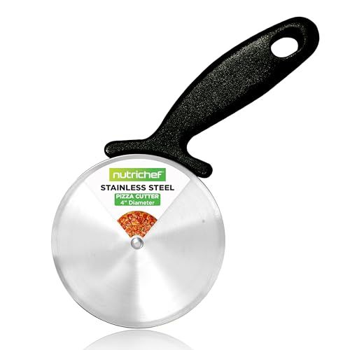 NutriChef Stainless Steel Pizza Cutter Wheel - Premium & Sharp Durable Slicer with Built-in Finger Guard, Non-Slip Plastic Handle, Dishwasher Safe, Cuts Through Bread, Pasta, Pies, Dough, Desserts