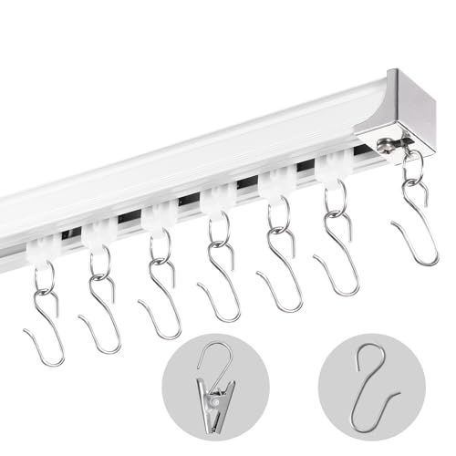 VEVOR Ceiling Curtain Track Set, 5.9 FT/1.8 Meter, Sliding Ceiling Track System for Curtains, Room Divider Curtain Track Ceiling/Wall Mounted for Living Room Bedroom with Hooks and Hardware, White VEVOR Ceiling Curtain Track Set, 5.9 FT/1.8 Meter, Sliding Ceiling Track System for Curtains, Room Divider Curtain Track Ceiling/Wall Mounted for Living Room Bedroom with Hooks and Hardware, White
