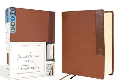 NIV, Journal the Word Bible (Perfect for Note-Taking), Large Print, Leathersoft, Brown, Red Letter, Comfort Print: Reflect, Take Notes, or Create Art Next to Your Favorite Verses