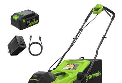 Greenworks 24V 14″ Brushless Cordless Lawn Mower Kit with 5.0Ah USB-C Battery & 65W Type-C Charger