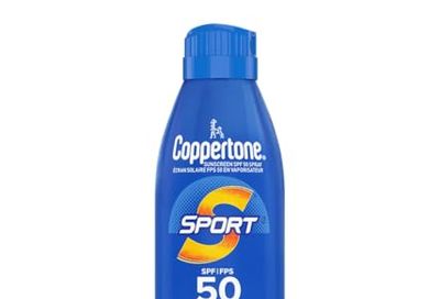 Coppertone Sport Sunscreen Spray SPF 50, Sweat & Water Resistant, 215mL