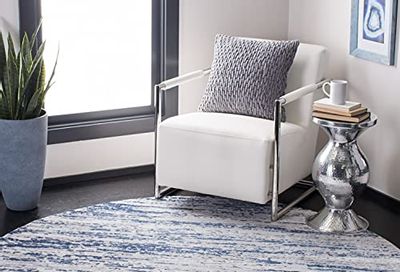 SAFAVIEH Amelia Collection Area Rug - 5'3" Round, Grey & Navy, Modern Abstract Design, Non-Shedding & Easy Care, Ideal for High Traffic Areas in Living Room, Bedroom (ALA768B)