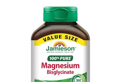 Jamieson 100% Pure Magnesium Bisglycinate, (Magnesium Glycinate), Not Blended, Magnesium Oxide Free, Supports Bone Development and Muscle Function, Chelated, Source of Electrolytes, Easy to Absorb, Vegetarian, Non-GMO, Gluten-Free, Value Size, 130 Count