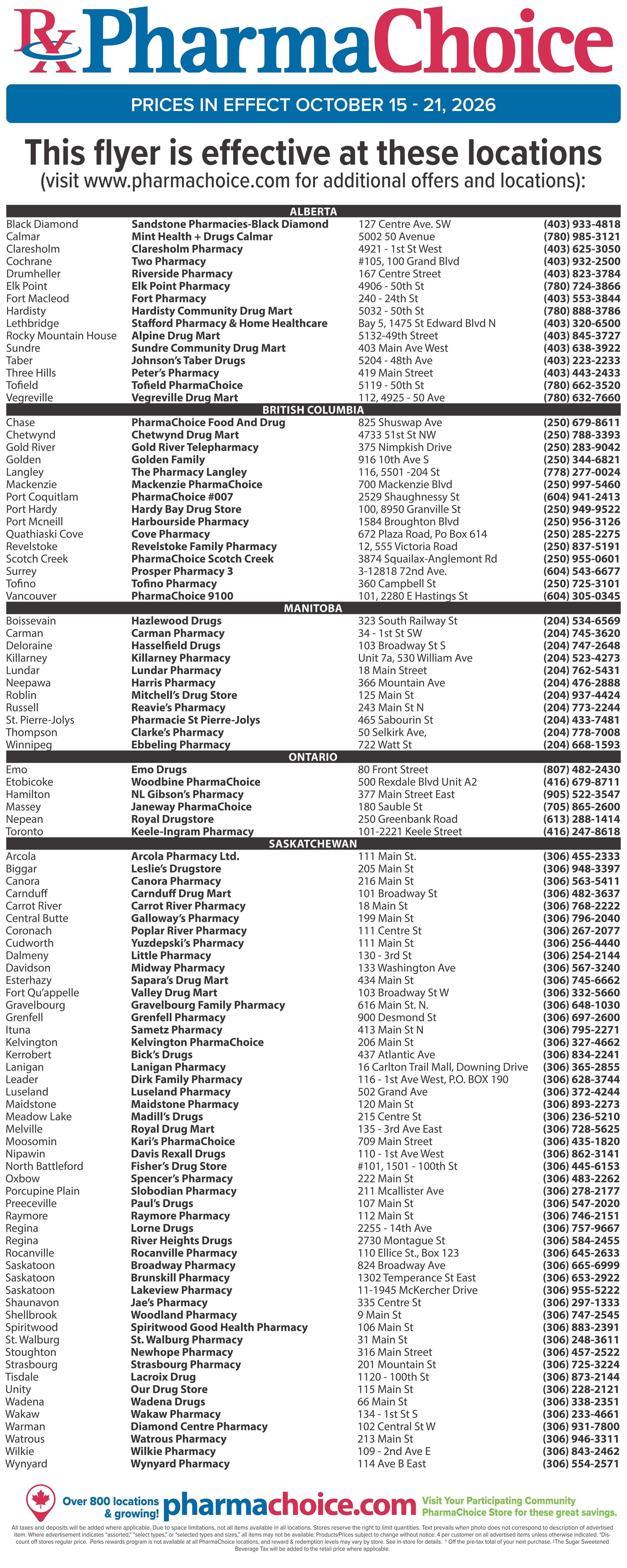 PharmaChoice (BC, AB, SK & MB) Flyer October 15 to 21