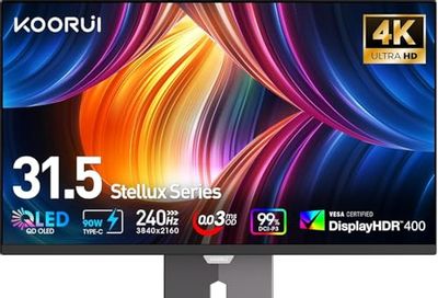 KOORUI 31.5" 3840 x 2160 (4K) 240 Hz QD-OLED Gaming Monitor FreeSync Premium & G-Sync Compatible 98% DCI-P3 S3241XO