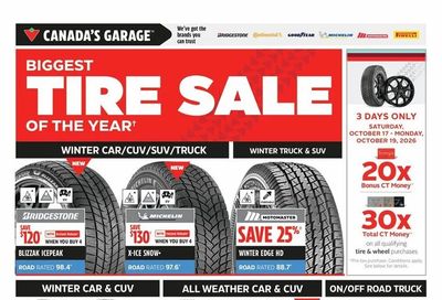 Canadian Tire: Up to 30x CT Money on Tires & Wheels at Canadian Tire Oct.17-19