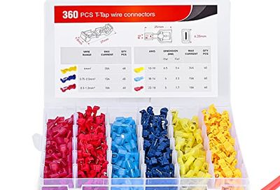 Nilight 360PCS T-Tap Wire Connectors Self-Stripping Quick Splice Electrical Terminals Insulated Male Disconnect Spade Assortment Kit with Storage Case