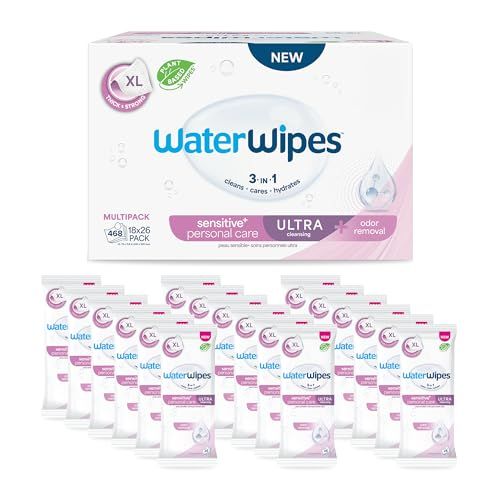 WaterWipes Sensitive Personal Care Ultra, Incontinence Wipes, Odor Removal, Heavy Duty XL Textured Wipes, Fragrance Free, 468 Count (18 Packs) WaterWipes Sensitive Personal Care Ultra, Incontinence Wipes, Odor Removal, Heavy Duty XL Textured Wipes, Fragrance Free, 468 Count (18 Packs)