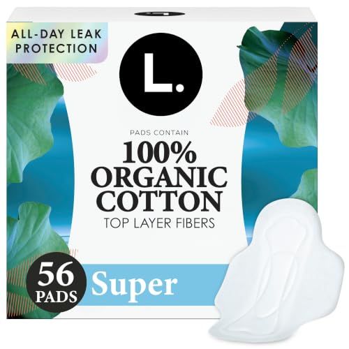 L. Ultra Thin Pads for Women, Organic Cotton Top Layer, Super Absorbency, Menstrual Pads with Wings, 56 Count L. Ultra Thin Pads for Women, Organic Cotton Top Layer, Super Absorbency, Menstrual Pads with Wings, 56 Count