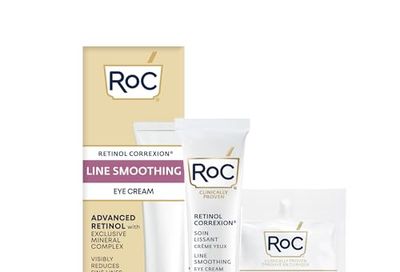 RoC Retinol Correxion Under Eye Cream for Dark Circles & Puffiness, Daily Wrinkle Cream, Anti Aging Line Smoothing Skin Care Treatment for Women and Men, with Retinol Eye Cream Packette