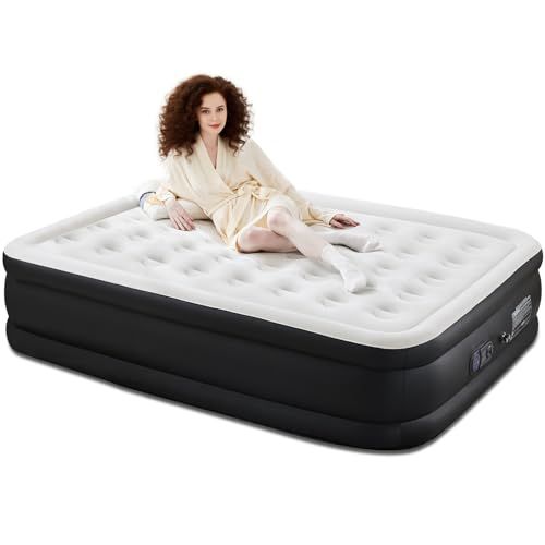 Sweetcrispy Air Mattress, Queen 16" Inflatable Blow Up Airbed with Built-in High Capacity Pump, Double Height, Non-Slip Bottom Design, Weight Capacity 660 lbs Air Bed for Home or Camping