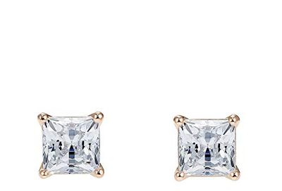 SWAROVSKI Attract Pierced Stud Earrings, Square-Cut Clear Crystals on Rose-Gold Tone Finish Setting, Part of the Swarovski Attract Collection