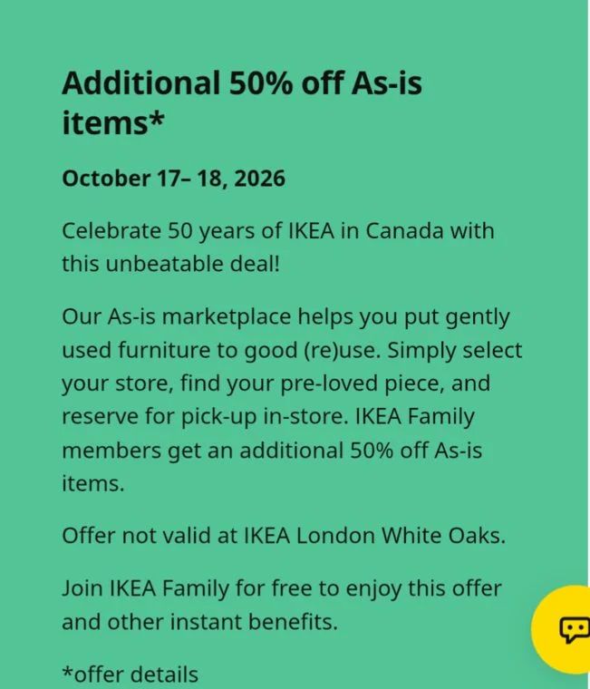 IKEA: Additional 50% off IKEA As-is items for IKEA family members IKEA: Additional 50% off IKEA As-is items for IKEA family members