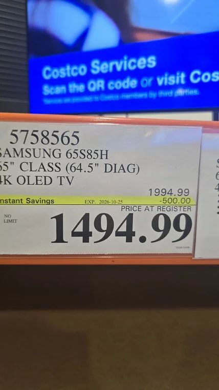 Costco: YMMV Samsung 65 OLED TV for $1494 Costco: YMMV Samsung 65 OLED TV for $1494
