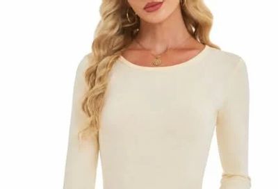 Amazon.ca: Women's Cotton Modal Long Sleeve Shirt Round Neck Slim Fit Tops