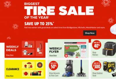 Canadian Tire: Biggest Tire Sale of the Year up to 25% off + Weekly Deals + $25 Bonus CT Money When You Spend $150 October 16th