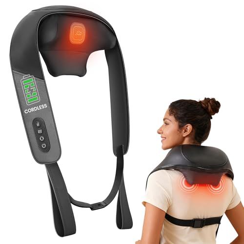Snailax Cordless Neck Massager with Heat, 4D Shiatsu Shoulder & Back Massager, Rechargeable Kneading Massager for Relaxation, Portable Electric Neck Massager with Type-C