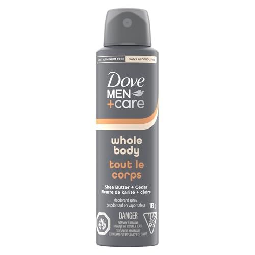 Dove Men+Care Deodorant Spray Whole Body Shea Butter + Cedar Aluminum-Free, 113g Dove Men+Care Deodorant Spray Whole Body Shea Butter + Cedar Aluminum-Free, 113g