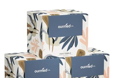 Ourmed Life Face Towels, Disposable Biodegradable Facial Towels for Sensitive Skin, Lint- free Face Wipes for Washing Face, Skincare and Makeup Remover, Dry Wipes, 10"×12" Extra Large, 150 Count
