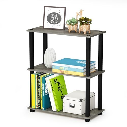 Furinno 18025GYW/BK Turn-S 3-Tier Compact Multipurpose Shelf with Square Tubes, French Oak Grey/Black Furinno 18025GYW/BK Turn-S 3-Tier Compact Multipurpose Shelf with Square Tubes, French Oak Grey/Black