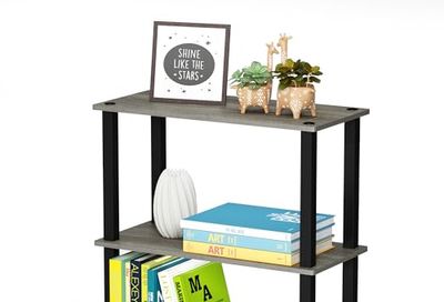 Furinno 18025GYW/BK Turn-S 3-Tier Compact Multipurpose Shelf with Square Tubes, French Oak Grey/Black