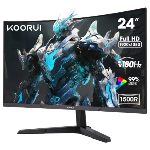 KOORUI 24 Inch Curved Gaming Monitor, 180Hz 1080P 1500R, Adaptive Sync, HDR | 99% sRGB Vivid Colors, 3000:1 Contrast, HDMI 2.0 x2, DP 1.2, Flicker-Free, Low Blue Light, Ideal for FPS and Racing Games KOORUI 24 Inch Curved Gaming Monitor, 180Hz 1080P 1500R, Adaptive Sync, HDR | 99% sRGB Vivid Colors, 3000:1 Contrast, HDMI 2.0 x2, DP 1.2, Flicker-Free, Low Blue Light, Ideal for FPS and Racing Games