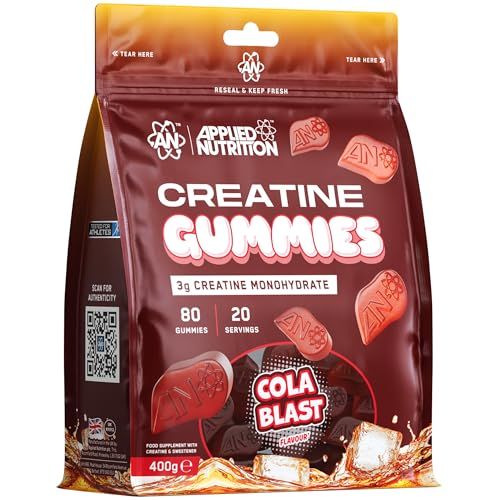 Applied Nutrition Creatine Monohydrate Gummies | 3000mg Creatine Monohydrate per Serving, Chewable Creatine Gummy Candy for Strength, Power & Recovery | 20 Servings, 80 Gummies (Cola Blast)