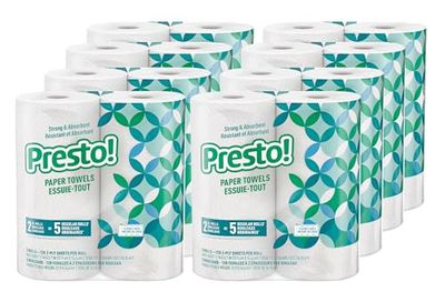 Amazon Brand - Presto! Flex-a-Size Paper Towels, 128 Sheet Family Roll, 16 Rolls (2 Packs of 8), Equivalent to 40 Regular Rolls, White