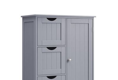 VASAGLE Bathroom Floor Storage Cabinet, Freestanding Bathroom Storage Unit with 3 Drawers, 1 Adjustable Shelf, 30 x 60 x 80 cm, Dove Gray UBBC049G02