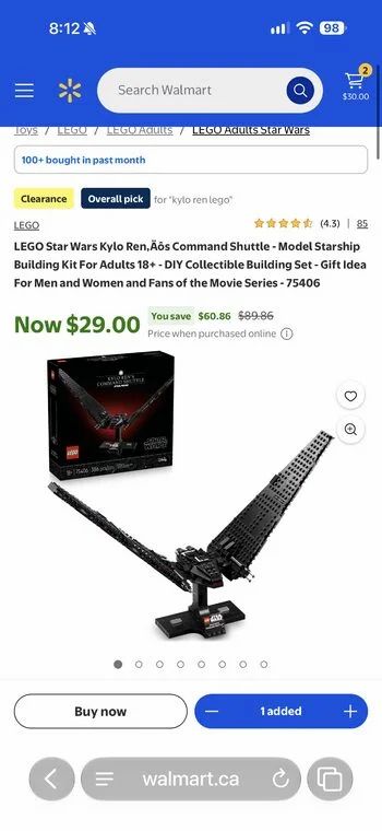 Walmart: LEGO Star Wars Kylo Ren‚ Command Shuttle 75406 $29 only 4 instock Walmart: LEGO Star Wars Kylo Ren‚ Command Shuttle 75406 $29 only 4 instock
