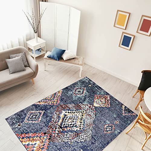eCarpetGallery Moroccan Area Rug for Living Room, Bedroom, 8' x 10', Blue, Morocco Mosaique, 8'0" x 10'0"