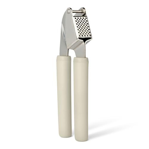 Amazon Basics Garlic Press, Stainless Steel, Soft Grip Handle, Dishwasher-Safe, Linen Gray Amazon Basics Garlic Press, Stainless Steel, Soft Grip Handle, Dishwasher-Safe, Linen Gray