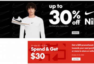 Sport Chek Canada Spend & Get $30 + Nike Clothing up to 30% off + Shoes & Gear on Sale + More