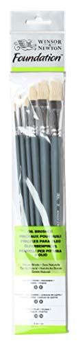 Winsor & Newton Foundation Oil Hog Brush Set, Long Handle, 6 Pack