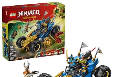 LEGO NINJAGO Jay’s Transforming Car 71856 | Building Toys for Boys & Girls, Ages 8+, Toy Car w/ 2 Play Modes, 5 Minifigures, 387 Pieces, Gift for Birthdays