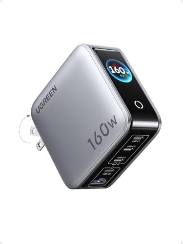 UGREEN Nexode Pro 160W GaN Charger with Smart Display, 5-Port Charging | Multi-port Fast Charging Adapter, PD USB C Wall Charger Compatible with Laptop MacBook, iPhone 18 Pro, Galaxy S26, Pixel